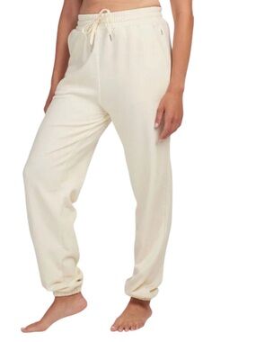 Woolx Merino Wool Sweatpants Joggers Pants Cream Light Yellow Elastic Waist